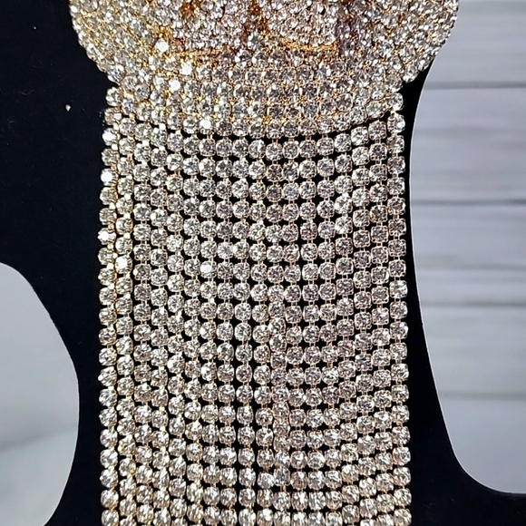 Large Statement Petal Flower Brooch Pin Yellow Gold Rhinestone Fringe New - Picture 10 of 13